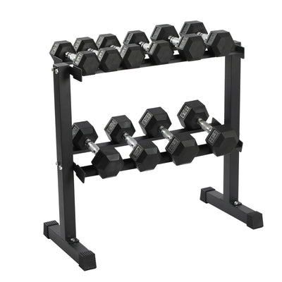 HolaHatha 150 Pound Rubber Encased Dumbbell Strength Training Weight Set w/ Rack - VMInnovations
