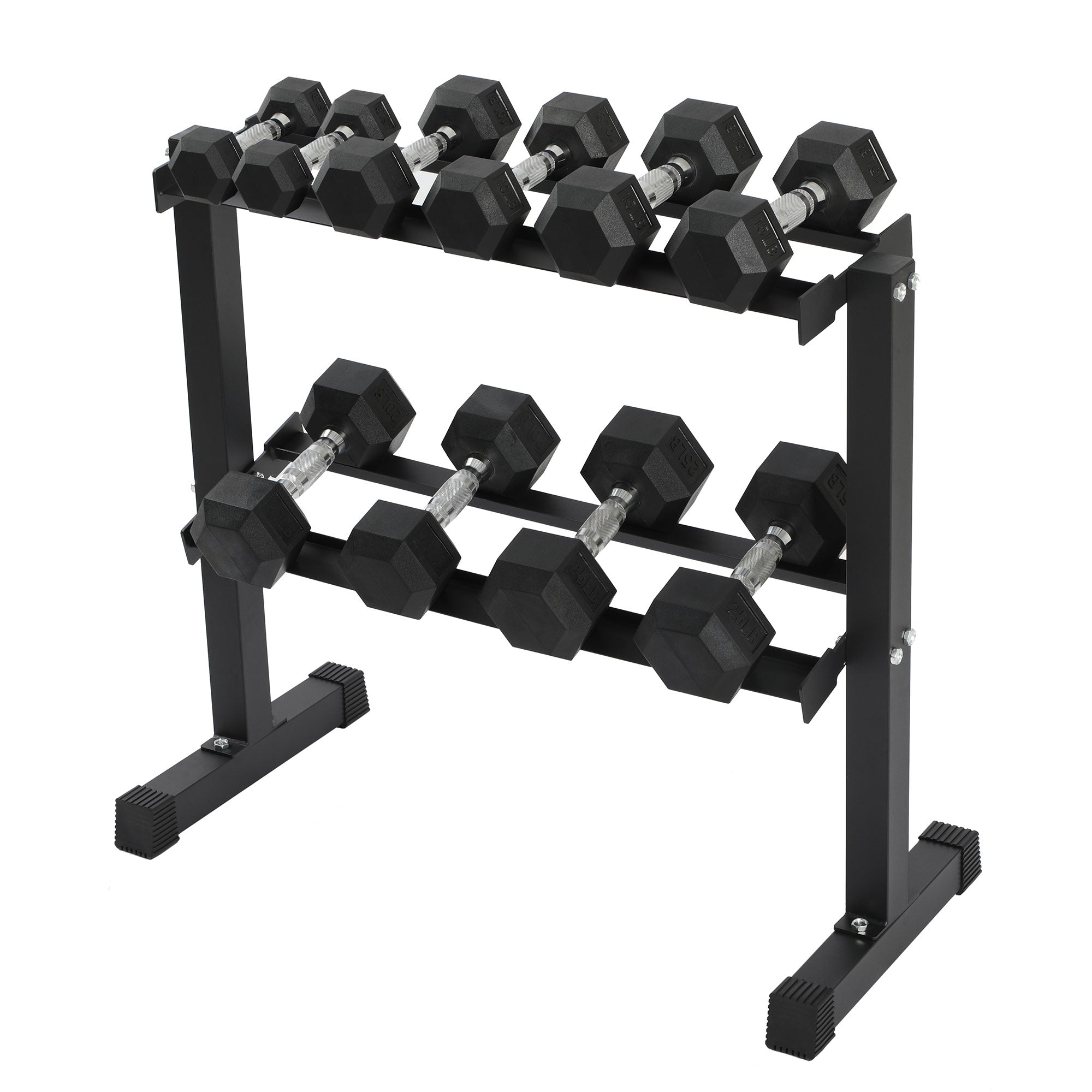 HolaHatha 150 Pound Rubber Encased Dumbbell Strength Training Weight Set w/ Rack - VMInnovations