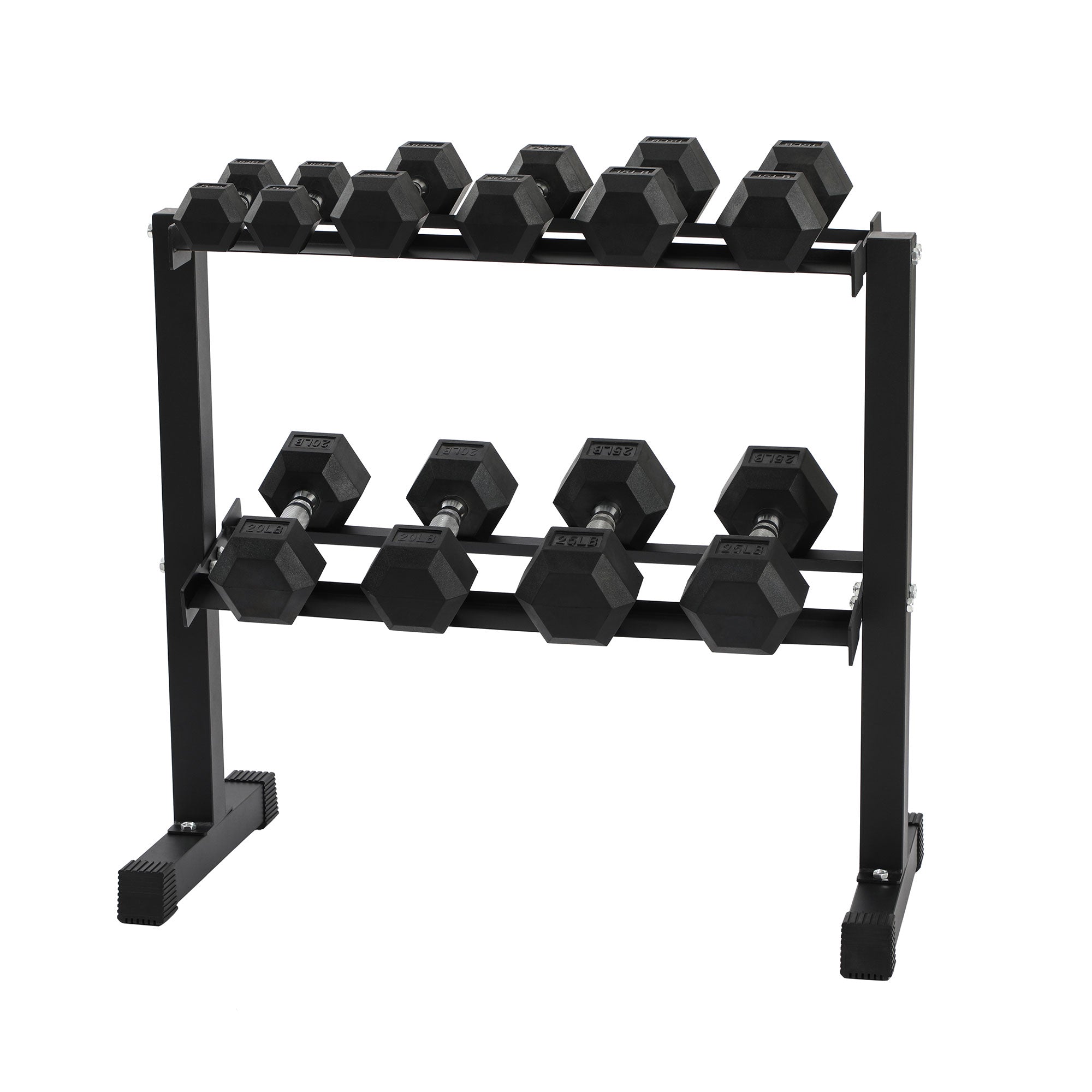 HolaHatha 150 Pound Rubber Encased Dumbbell Strength Training Weight Set w/ Rack - VMInnovations