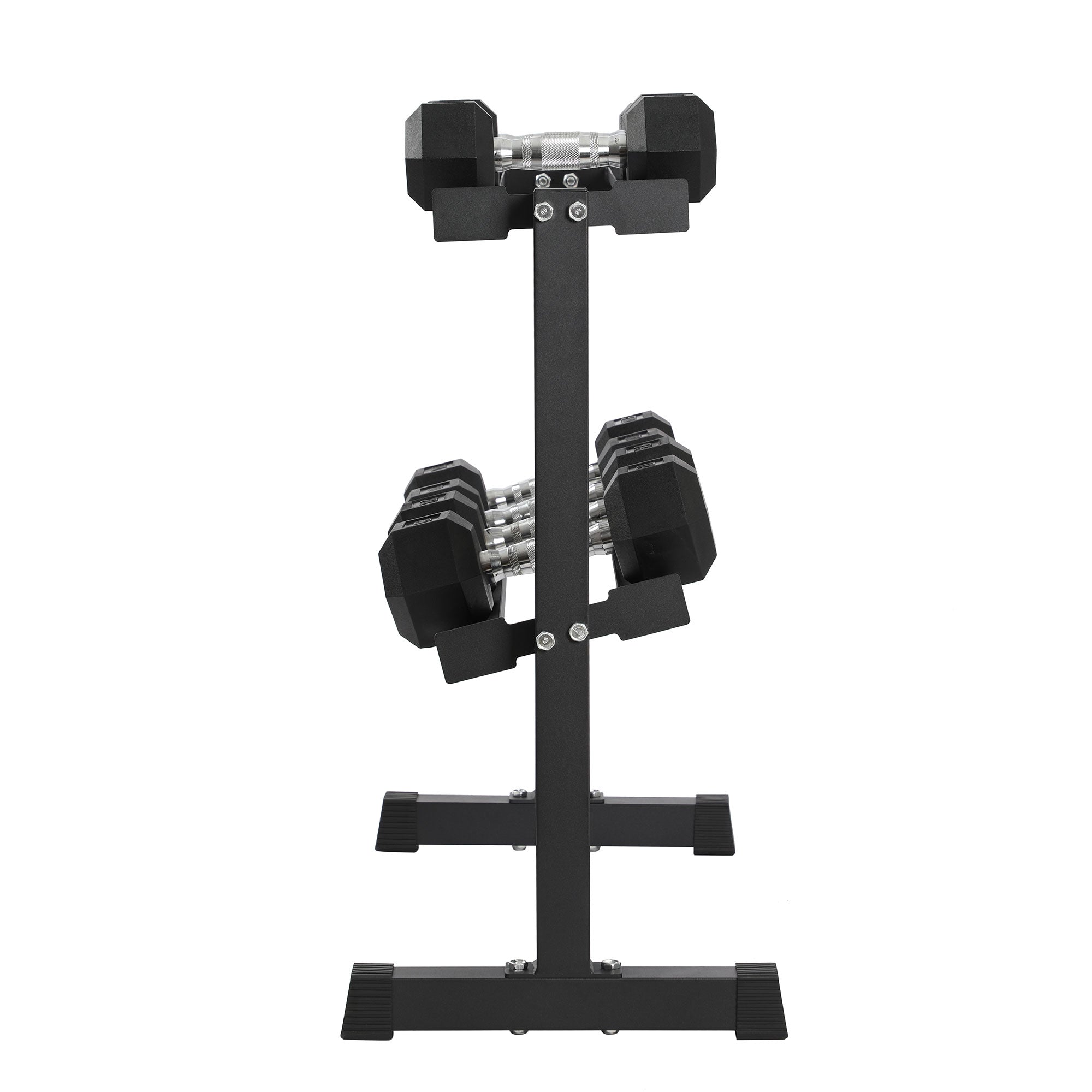HolaHatha 150 Pound Rubber Encased Dumbbell Strength Training Weight Set w/ Rack - VMInnovations