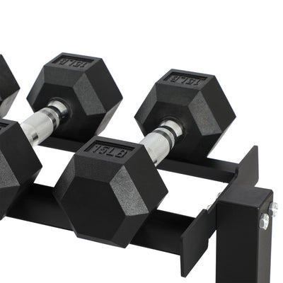 HolaHatha 150 Pound Rubber Encased Dumbbell Strength Training Weight Set w/ Rack - VMInnovations