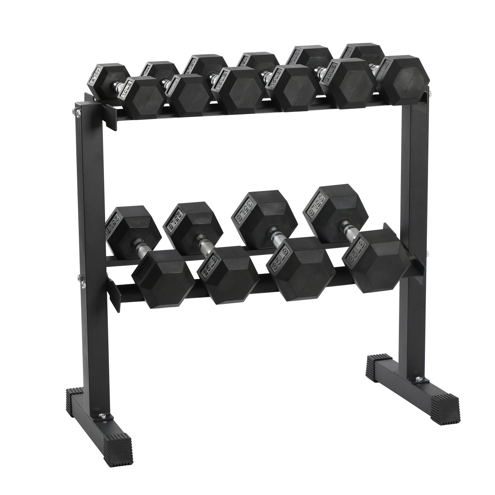 HolaHatha 210 Pound Rubber Encased Dumbbell Strength Training Weight Set w/ Rack - VMInnovations