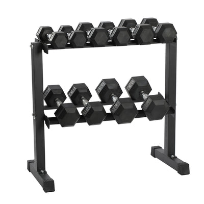 HolaHatha 210 Pound Rubber Encased Dumbbell Strength Training Weight Set w/ Rack