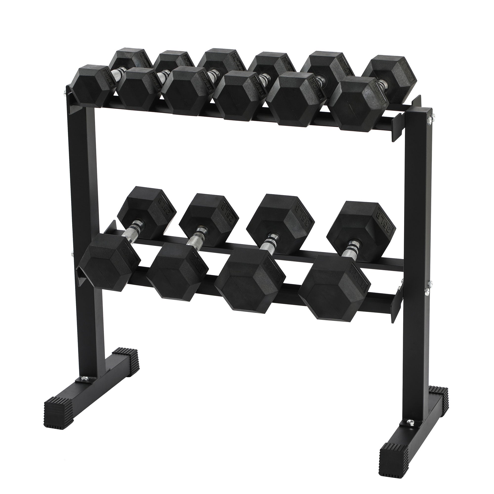 HolaHatha 210 Pound Rubber Encased Dumbbell Strength Training Weight Set w/ Rack - VMInnovations