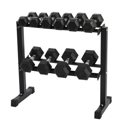 HolaHatha 210 Pound Rubber Encased Dumbbell Strength Training Weight Set w/ Rack