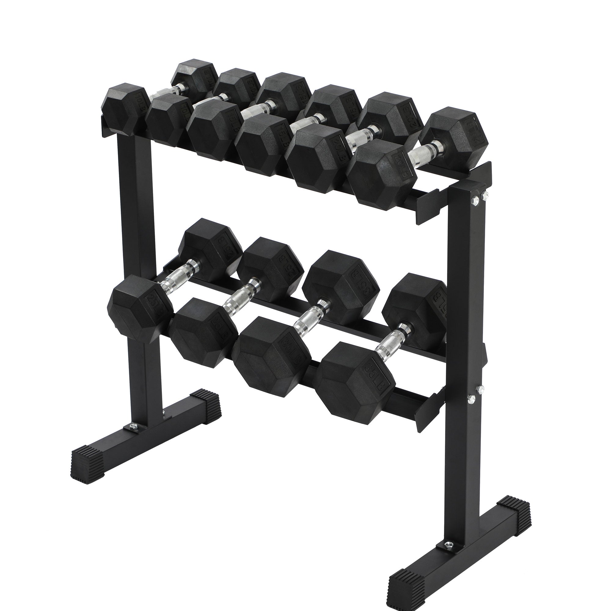 HolaHatha 210 Pound Rubber Encased Dumbbell Strength Training Weight Set w/ Rack - VMInnovations