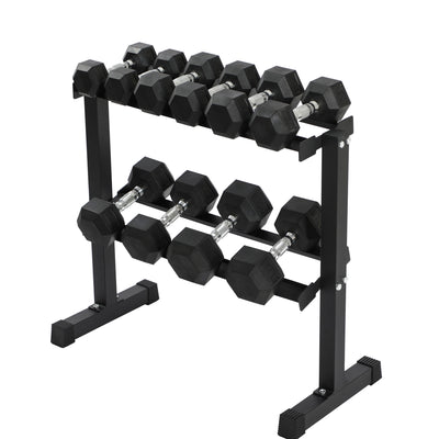 HolaHatha 210 Pound Rubber Encased Dumbbell Strength Training Weight Set w/ Rack - VMInnovations