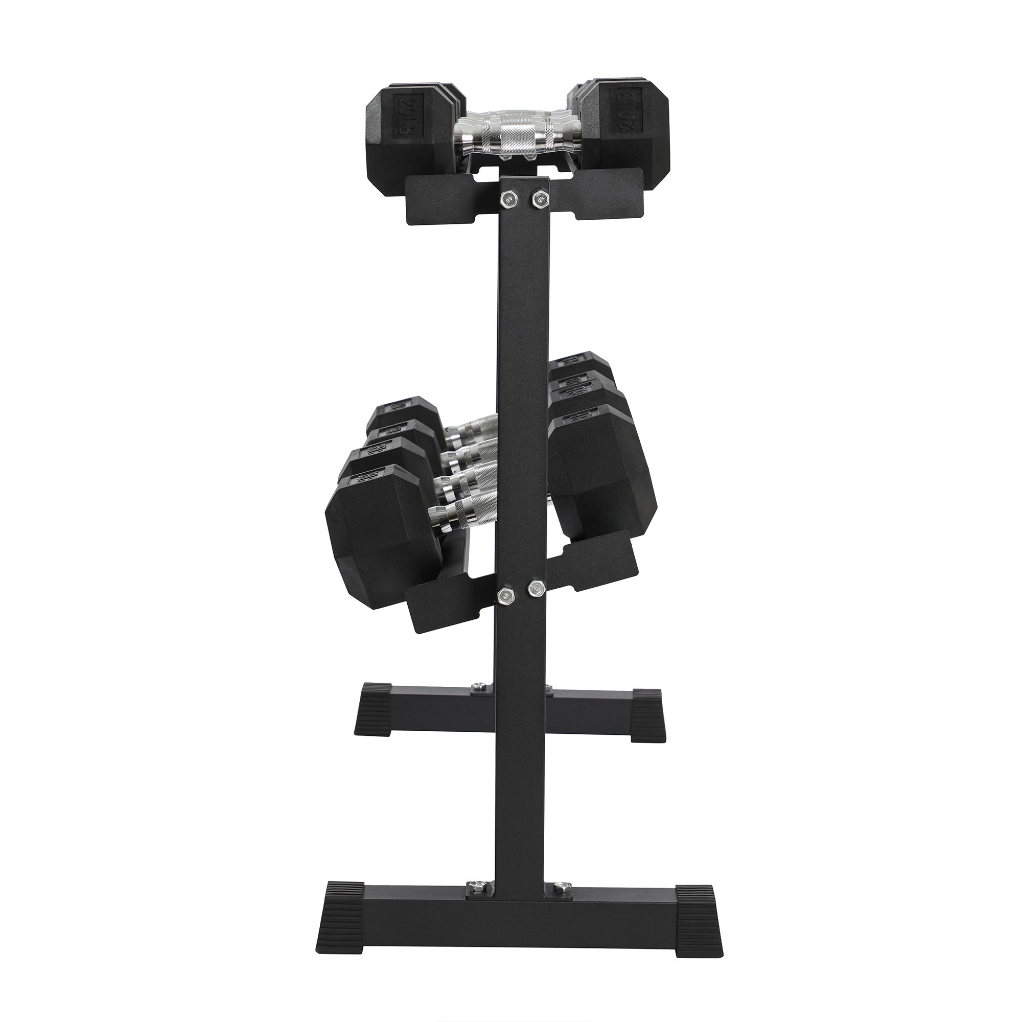 HolaHatha 210 Pound Rubber Encased Dumbbell Strength Training Weight Set w/ Rack - VMInnovations