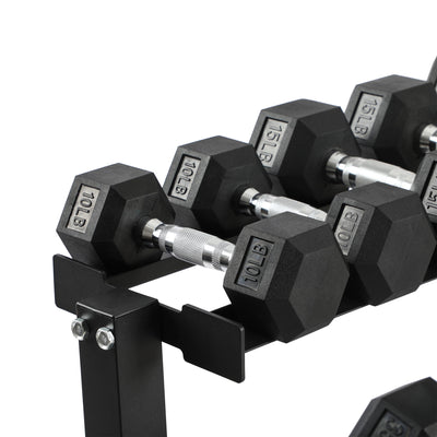 HolaHatha 210 Pound Rubber Encased Dumbbell Strength Training Weight Set w/ Rack - VMInnovations