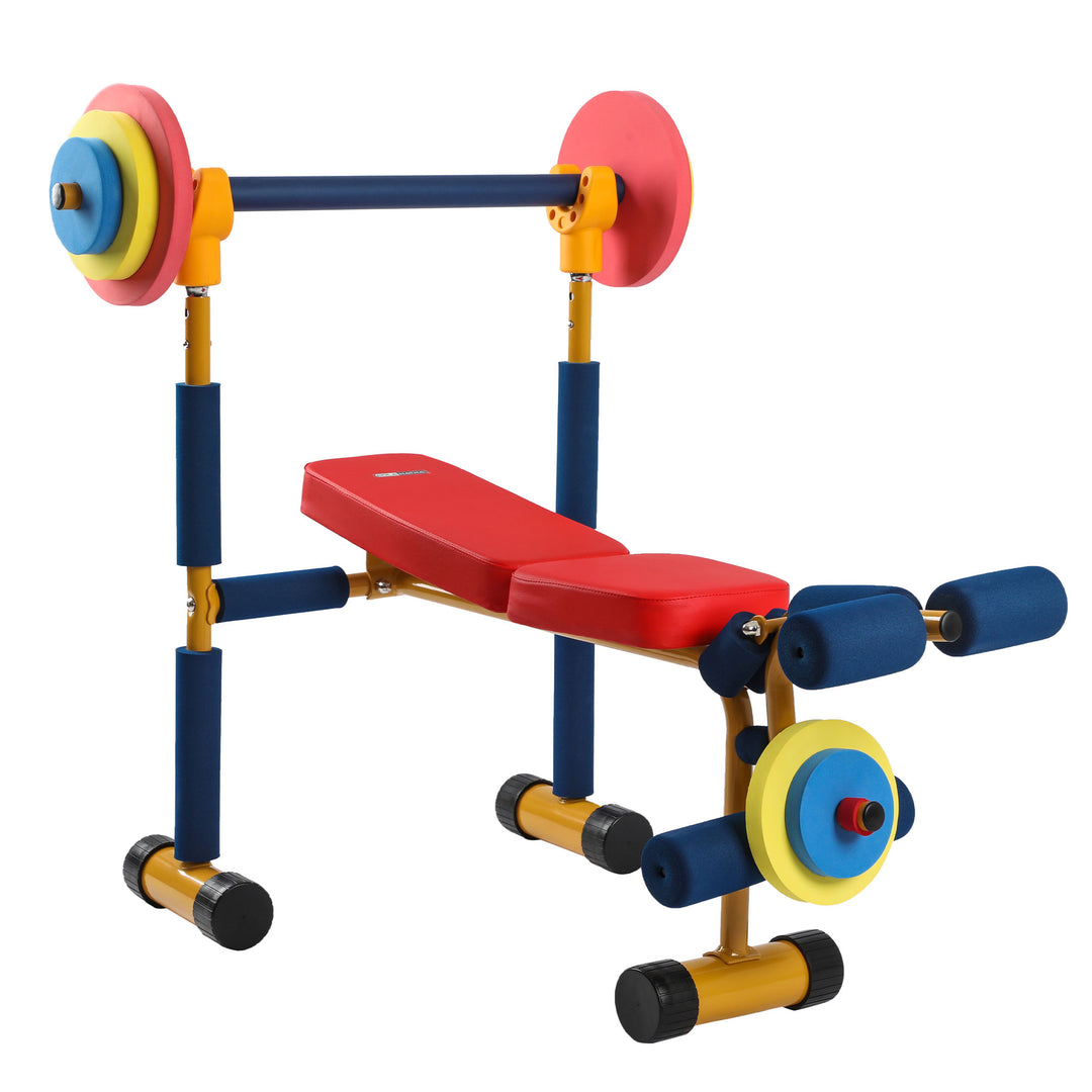 HolaHatha Kids Weight Bench Set with 35" Bench & Adjustable Headrest, Multicolor