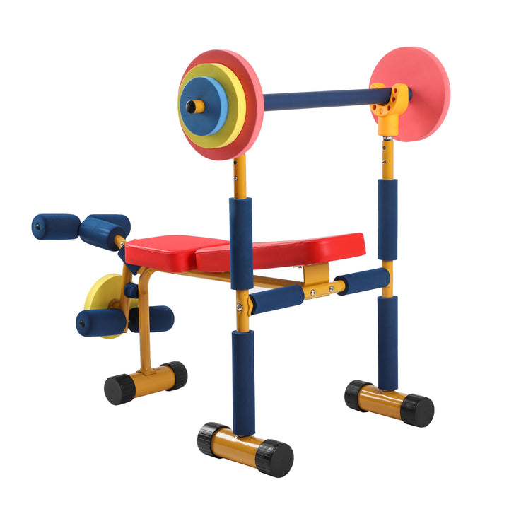 HolaHatha Kids Weight Bench Set with 35" Bench & Adjustable Headrest, Multicolor