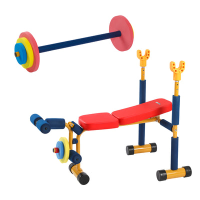 HolaHatha Kids Weight Bench Set with 35" Bench & Adjustable Headrest, Multicolor