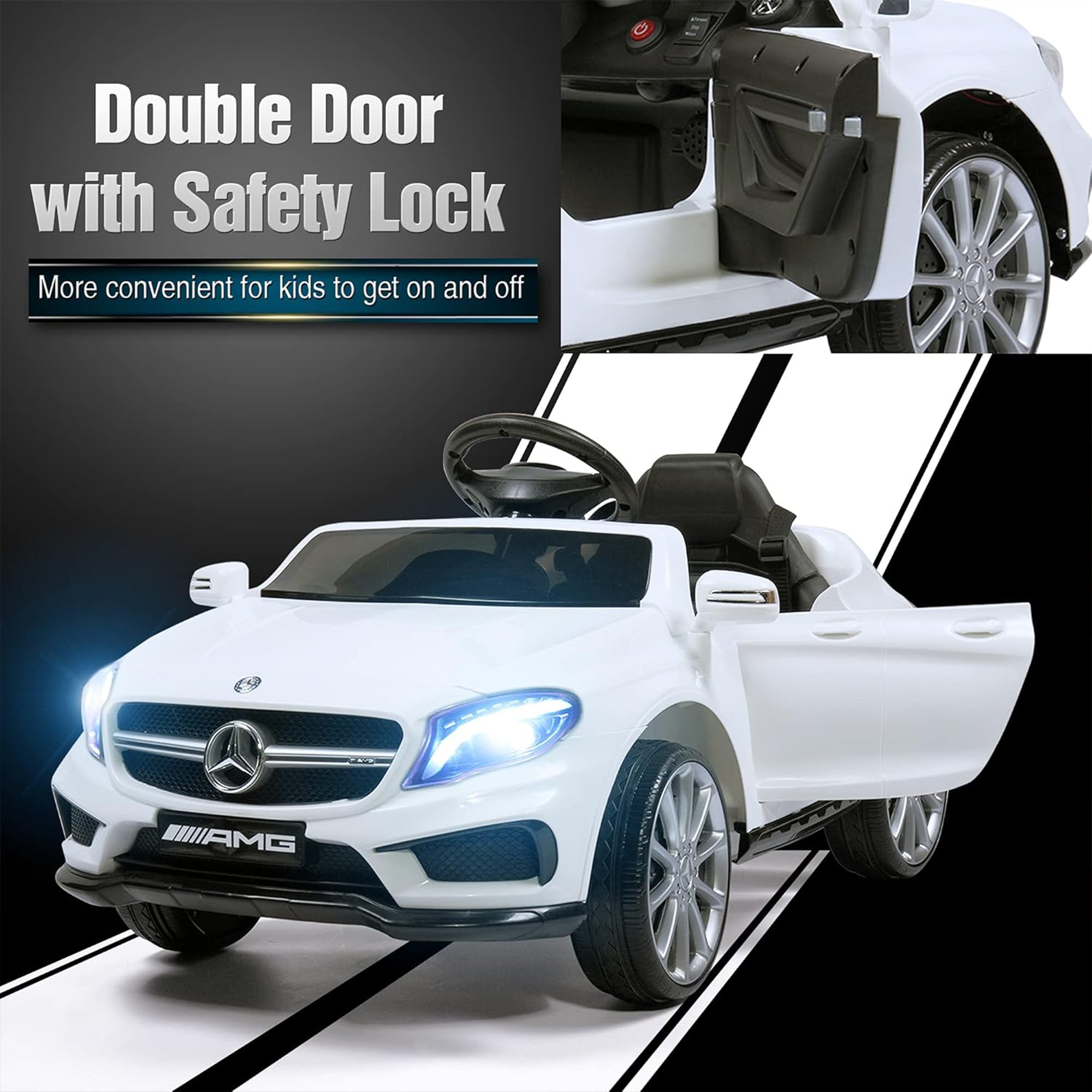 TOBBI 6 Volt Kids Electric Battery Powered Ride On Toy Mercedes Benz Car, White - VMInnovations