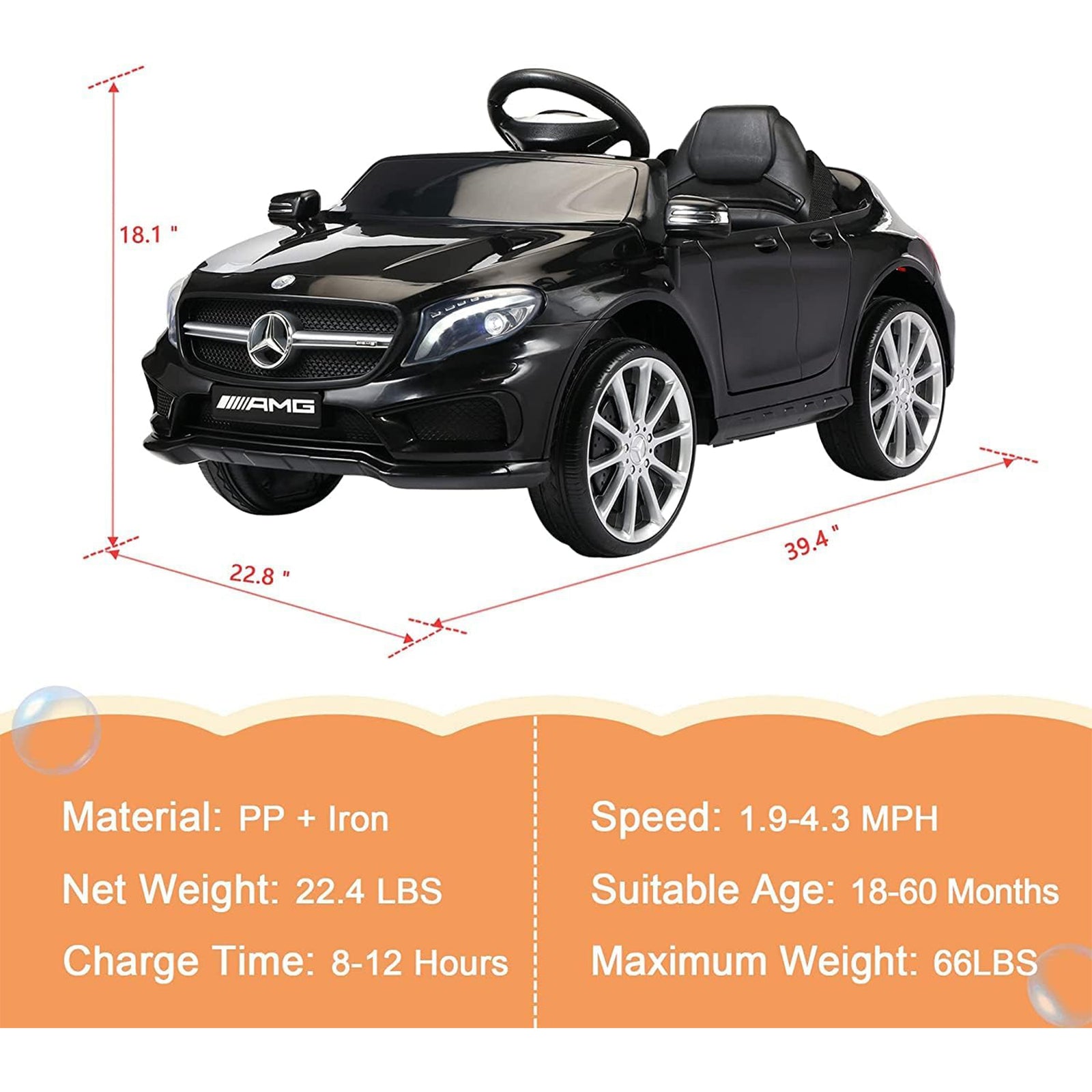 TOBBI 6 Volt Kids Electric Battery Powered Ride On Toy Mercedes Benz Car, Black - VMInnovations