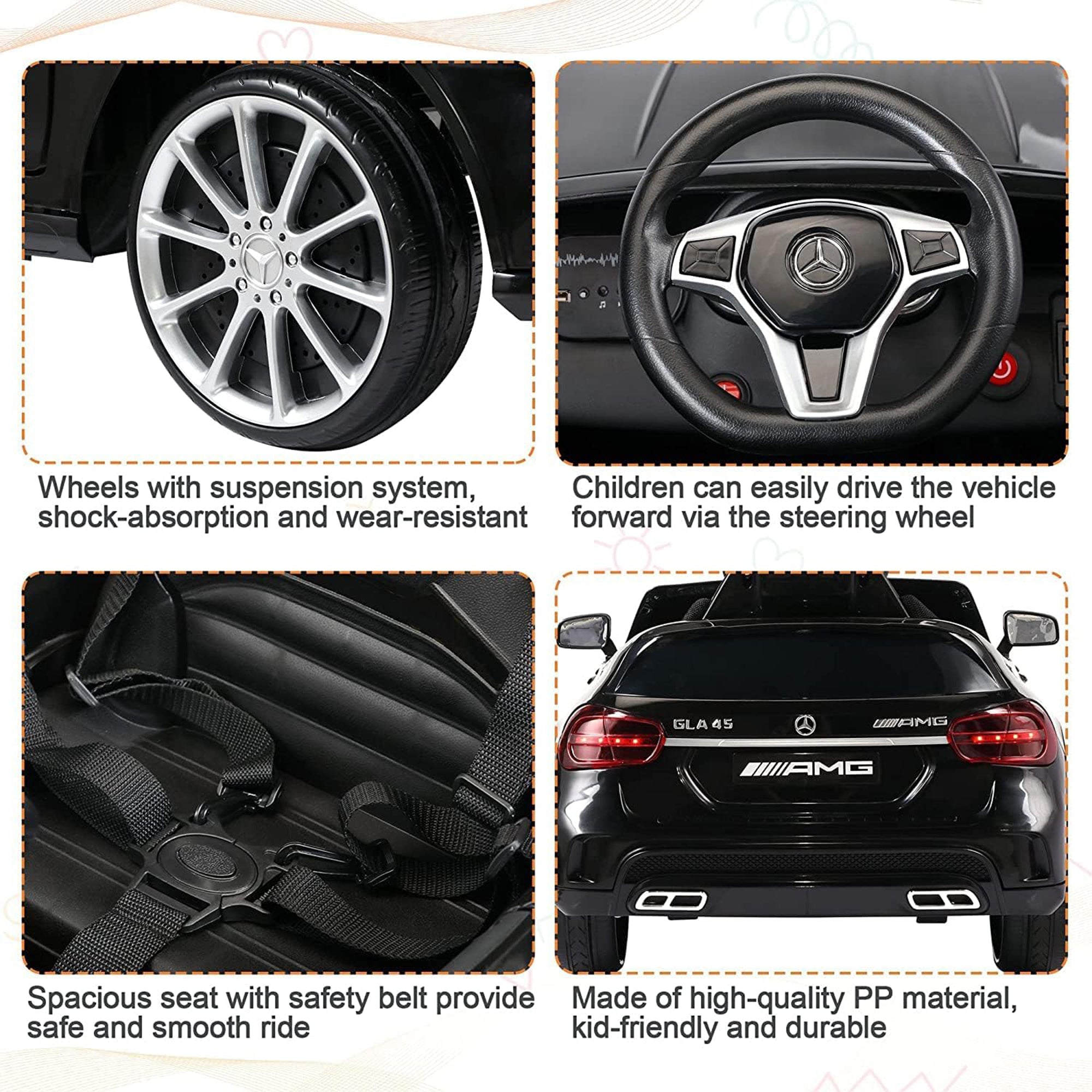 TOBBI 6 Volt Kids Electric Battery Powered Ride On Toy Mercedes Benz Car, Black - VMInnovations