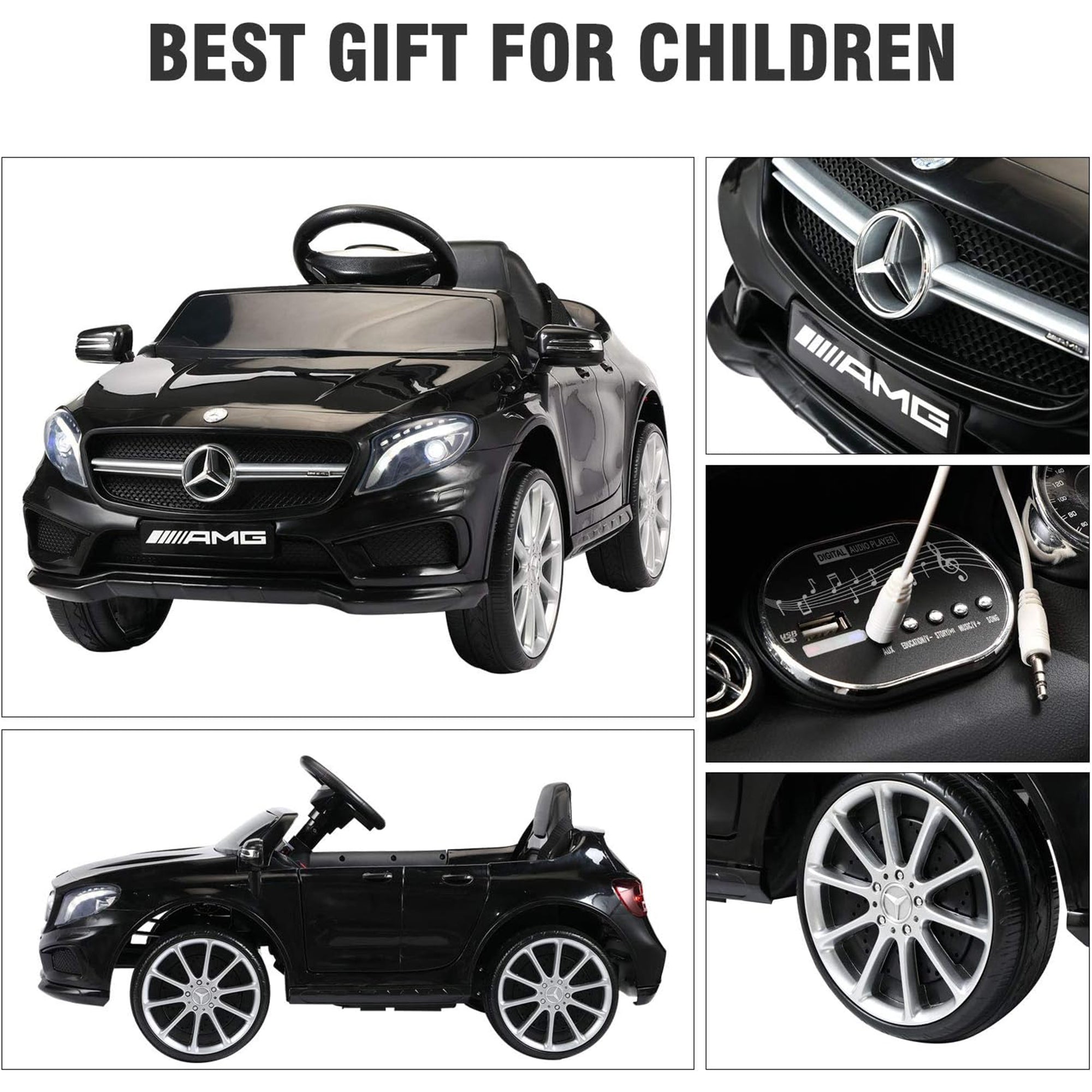 TOBBI 6 Volt Kids Electric Battery Powered Ride On Toy Mercedes Benz Car, Black - VMInnovations