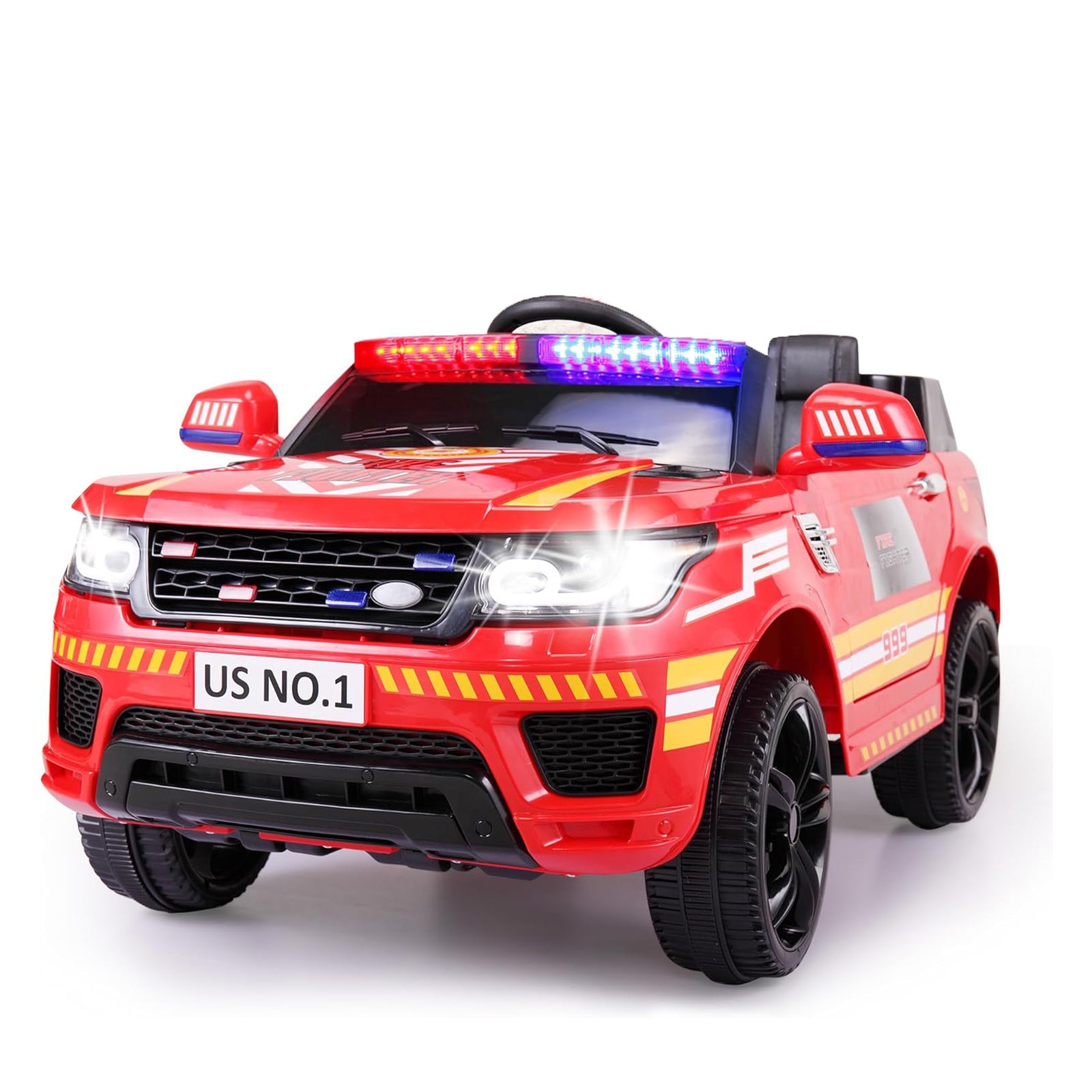 TOBBI 12 Volt Battery Powered Ride On Fire Truck for Kids Ages 3 Years, Red - VMInnovations