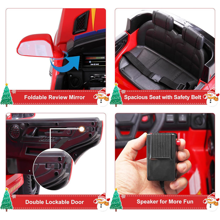 TOBBI 12 Volt Battery Powered Ride On Fire Truck for Ages 3 Years, Red(Open Box)