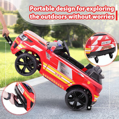 TOBBI 12 Volt Battery Powered Ride On Fire Truck for Kids Ages 3 Years, Red - VMInnovations