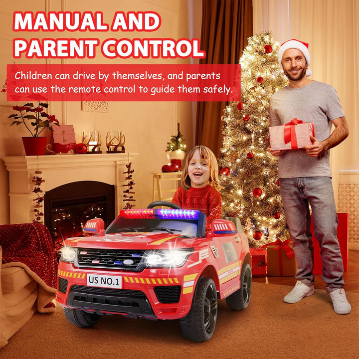 TOBBI 12 Volt Battery Powered Ride On Fire Truck for Ages 3 Years, Red(Open Box)