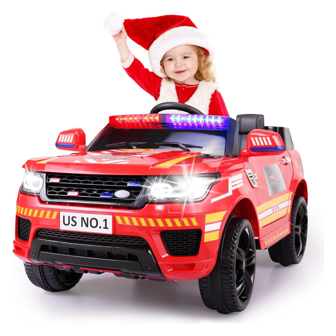 TOBBI 12 Volt Battery Powered Ride On Fire Truck for Ages 3 Years, Red(Open Box)