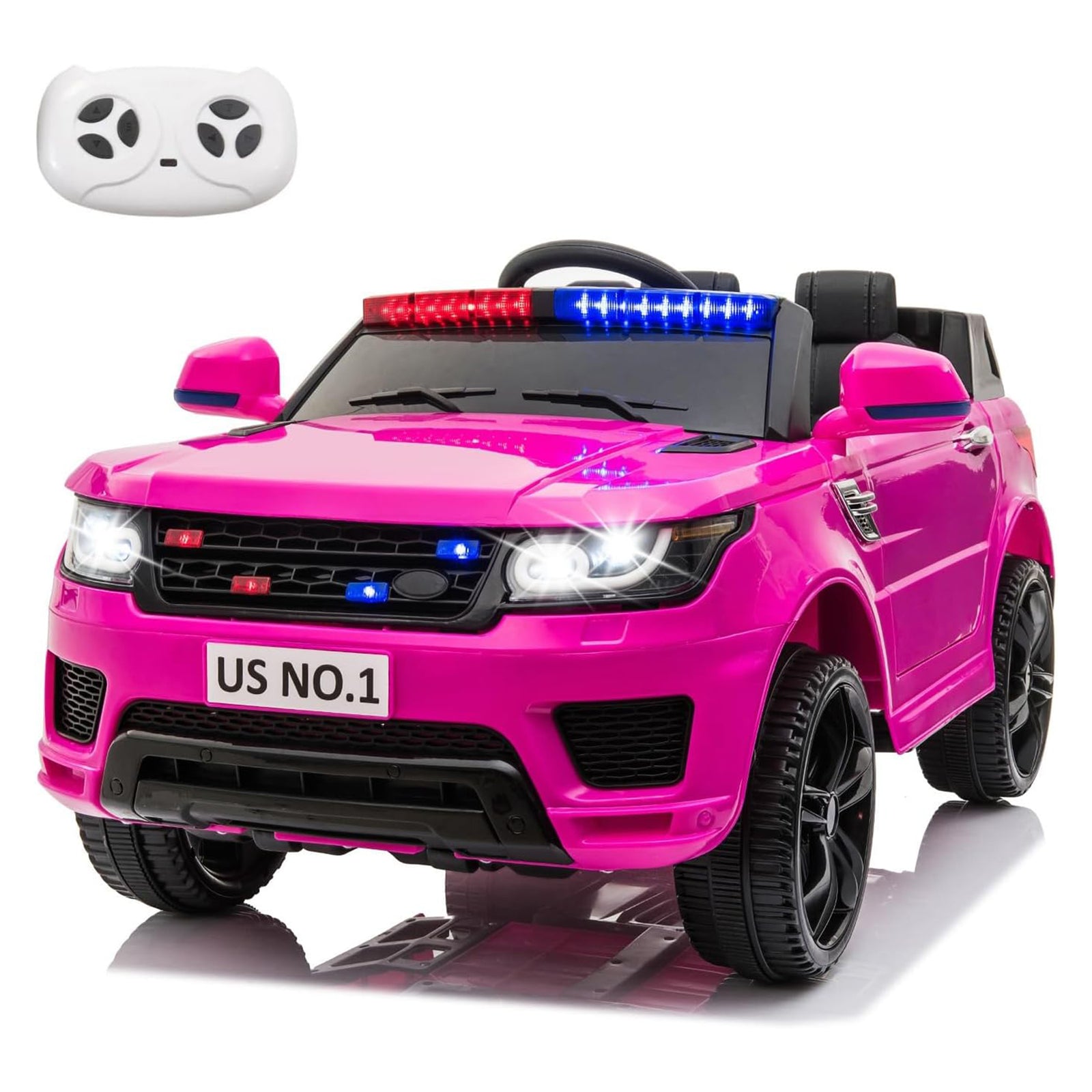 TOBBI 12 Volt Battery Powered Ride On Police SUV for Kids Ages 3 Years, Rose Red - VMInnovations
