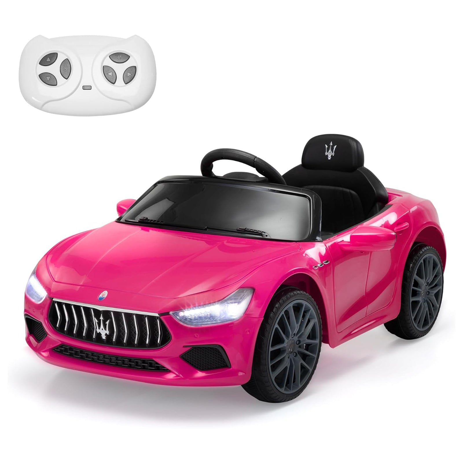 TOBBI Kids Ride On Car, 12V Maserati Ghibli Electric Toy w/ Remote, Music, Pink - VMInnovations