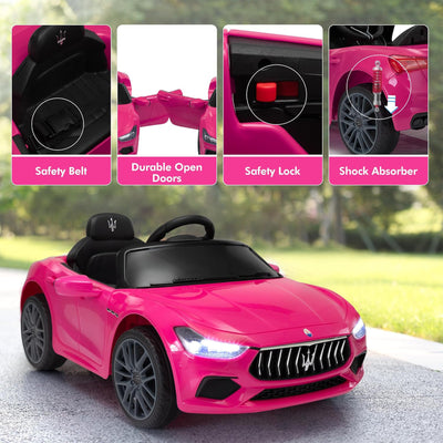 TOBBI Kids Ride On Car, 12V Maserati Ghibli Electric Toy w/ Remote, Music, Pink - VMInnovations