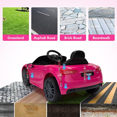 TOBBI Kids Ride On Car, 12V Maserati Ghibli Electric Toy w/ Remote, Music, Pink - VMInnovations