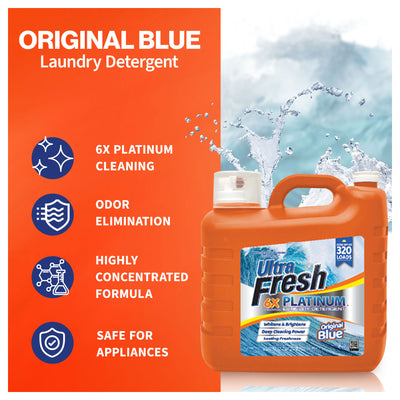 Ultra Fresh 6X Platinum 5 Gal Laundry Detergent, Up to 640 Loads, Original Blue, Two 2.5 Gallon Jugs