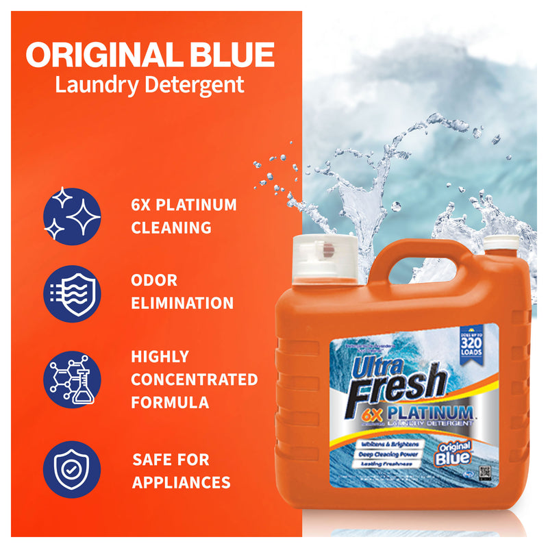 Ultra Fresh 6X Platinum 5 Gal Laundry Detergent, Up to 640 Loads, Original Blue, Two 2.5 Gallon Jugs