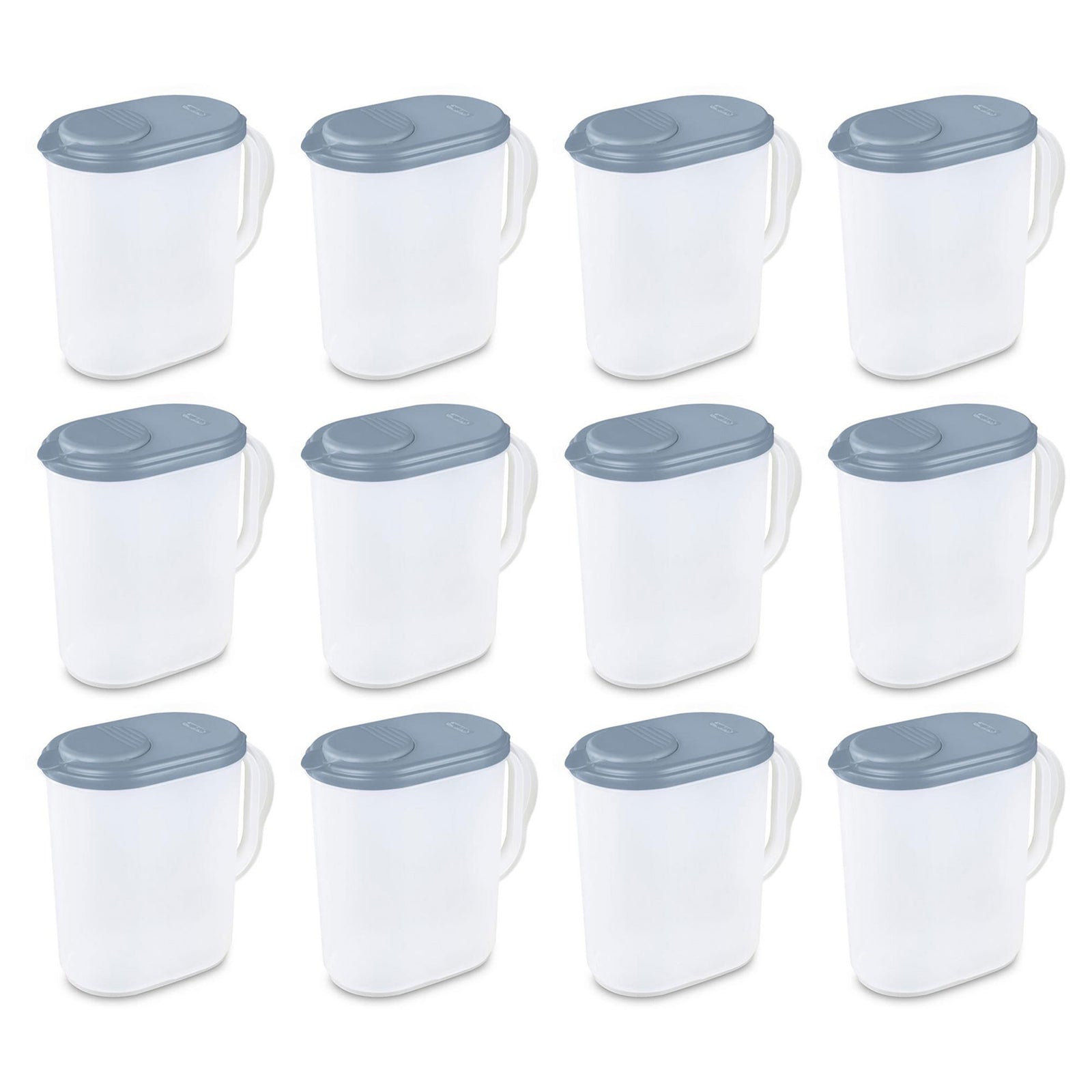 Sterilite Plastic Lidded Pitcher with Clear Base & Handle, Washed Blue, 12-Pack - VMInnovations