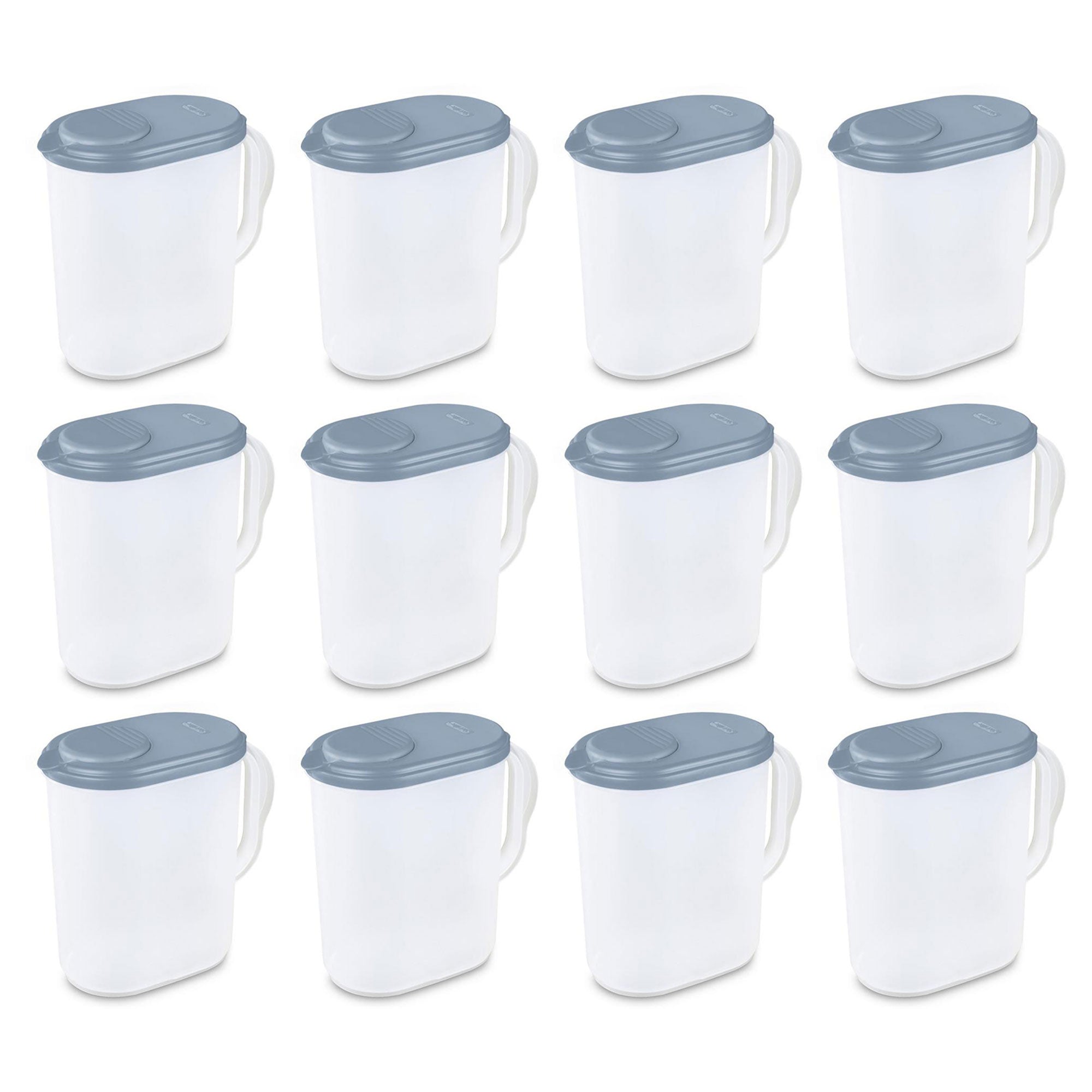 Sterilite Plastic Lidded Pitcher with Clear Base & Handle, Washed Blue, 12-Pack - VMInnovations