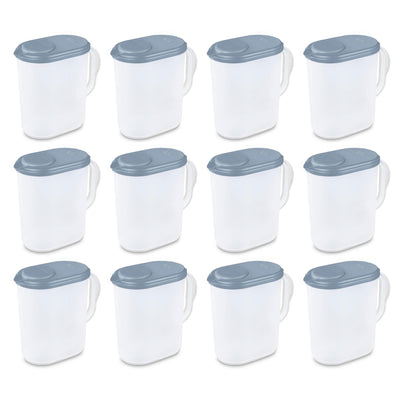 Sterilite Plastic Lidded Pitcher with Clear Base & Handle, Washed Blue, 12-Pack - VMInnovations
