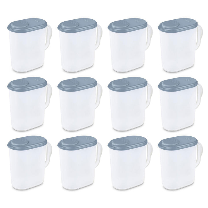 Sterilite Plastic Lidded Pitcher with Clear Base & Handle, Washed Blue, 12-Pack