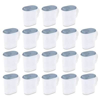 Sterilite Plastic Lidded Pitcher with Clear Base & Handle, Washed Blue, 18-Pack
