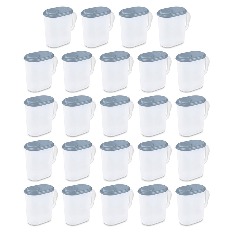 Sterilite Plastic Lidded Pitcher with Clear Base & Handle, Washed Blue, 24-Pack