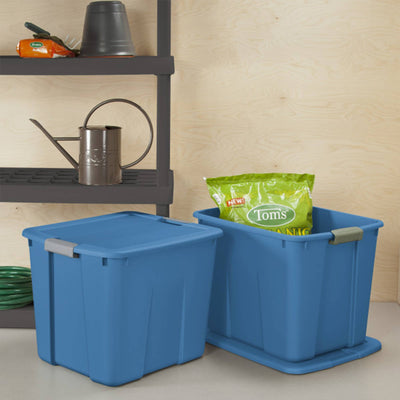 Sterilite 20 Gal Latch Tote w/Handles for Home Storage Bins, Blue Ash (6 Pack)
