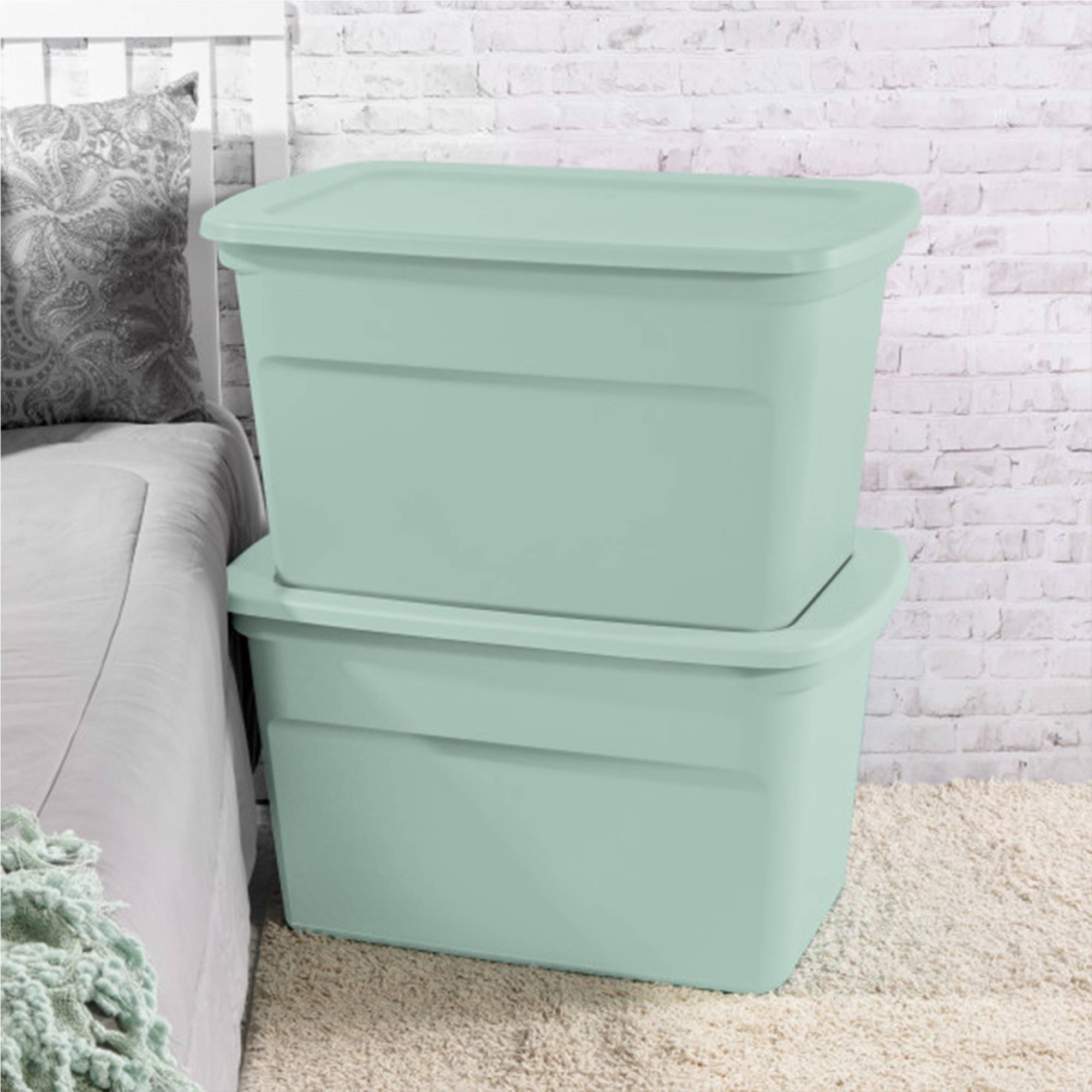 Sterilite 30 Gal Latch Tote with Handle for Home Storage, Mindful Mint (24 Pack) - VMInnovations