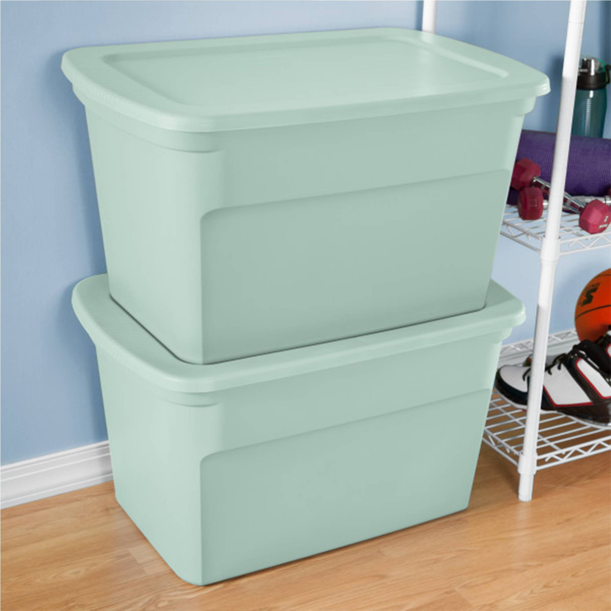 Sterilite 30 Gal Latch Tote with Handle for Home Storage, Mindful Mint (24 Pack) - VMInnovations