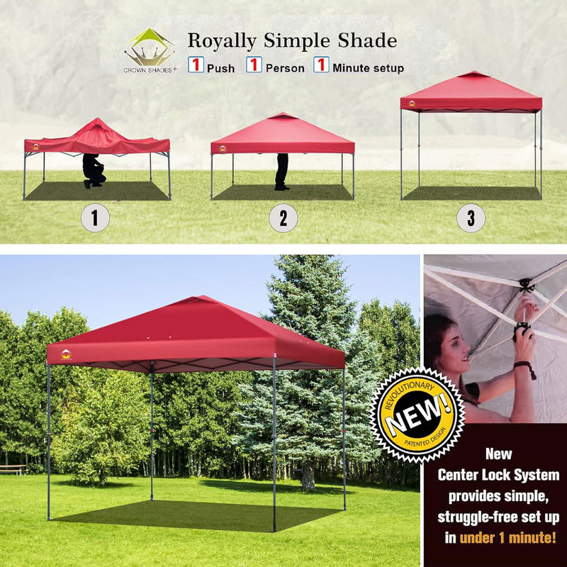 Crown Shades 10x10 Ft Instant Pop Up Shade Canopy & Carry Bag, Red (Used)