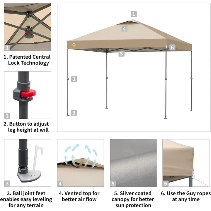 Crown Shades 10x10 Ft Instant Pop Up Shade Canopy & Carry Bag, Beige (Open Box)