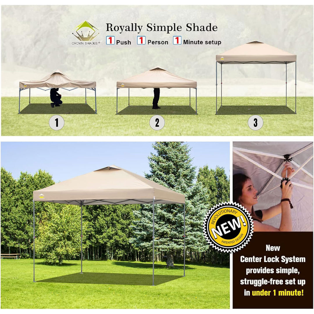 Crown Shades 10x10 Ft Instant Pop Up Shade Canopy & Carry Bag, Beige (Open Box)