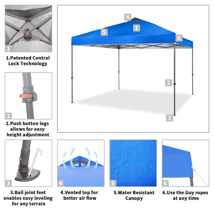 Crown Shades 10 x 10 Ft Pop Up Folding Shade Canopy w/Carry Bag, Blue (Open Box)