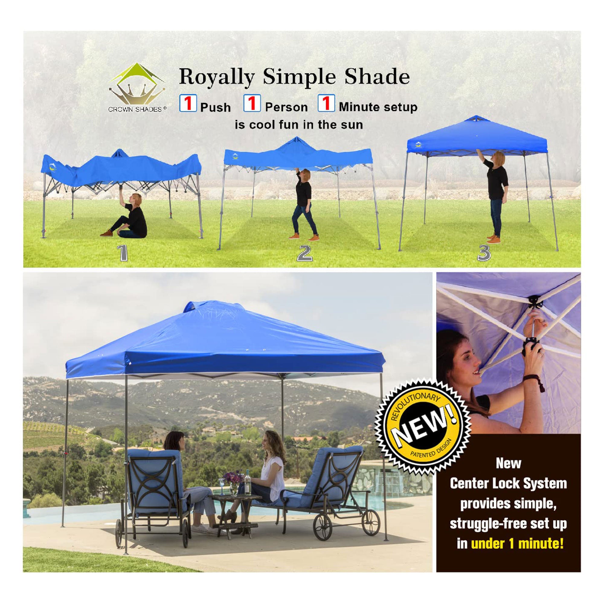 Crown Shades 10 x 10 Ft Pop Up Folding Shade Canopy w/Carry Bag, Blue (Open Box) - VMInnovations