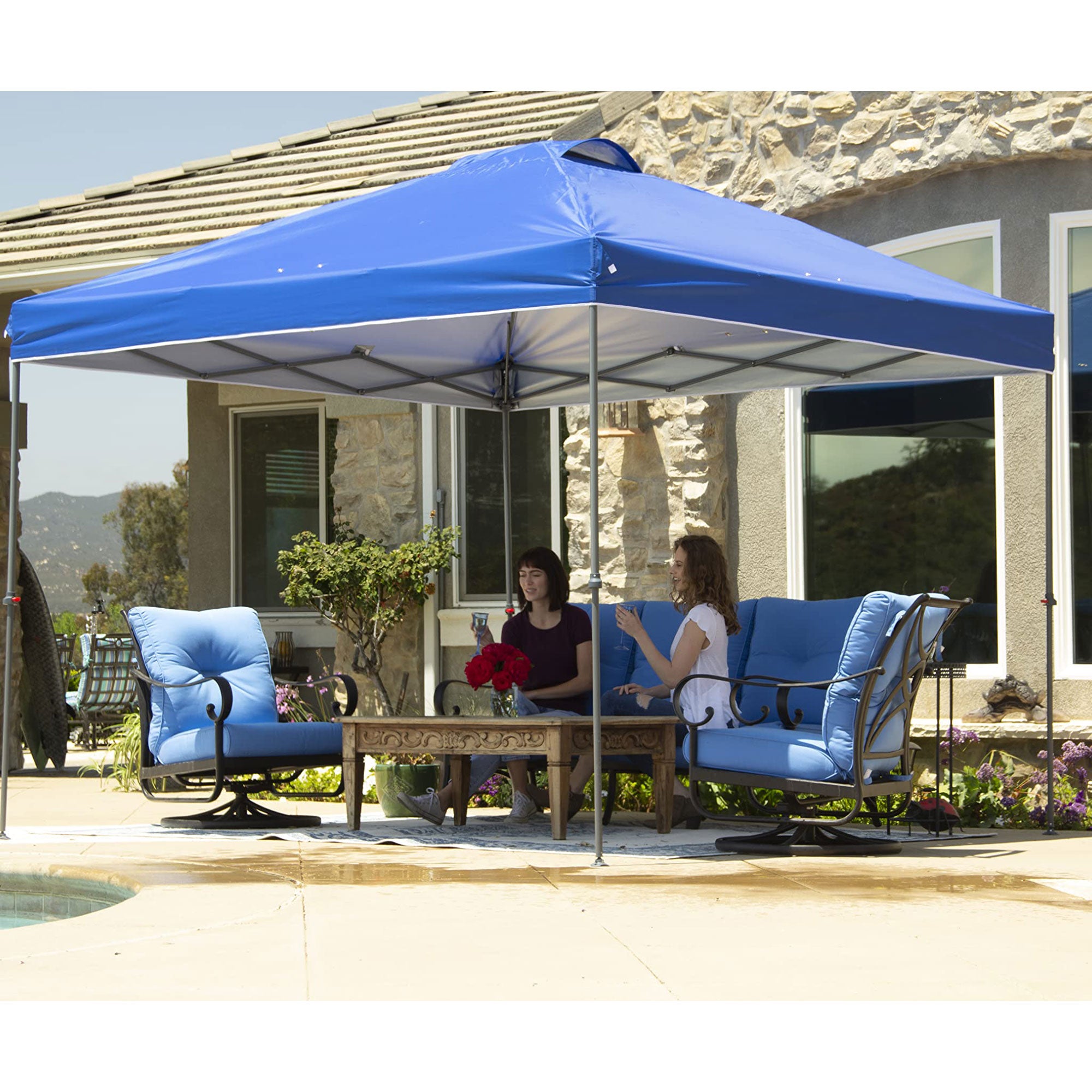 Crown Shades 10 x 10 Ft Pop Up Folding Shade Canopy w/Carry Bag, Blue (Open Box) - VMInnovations