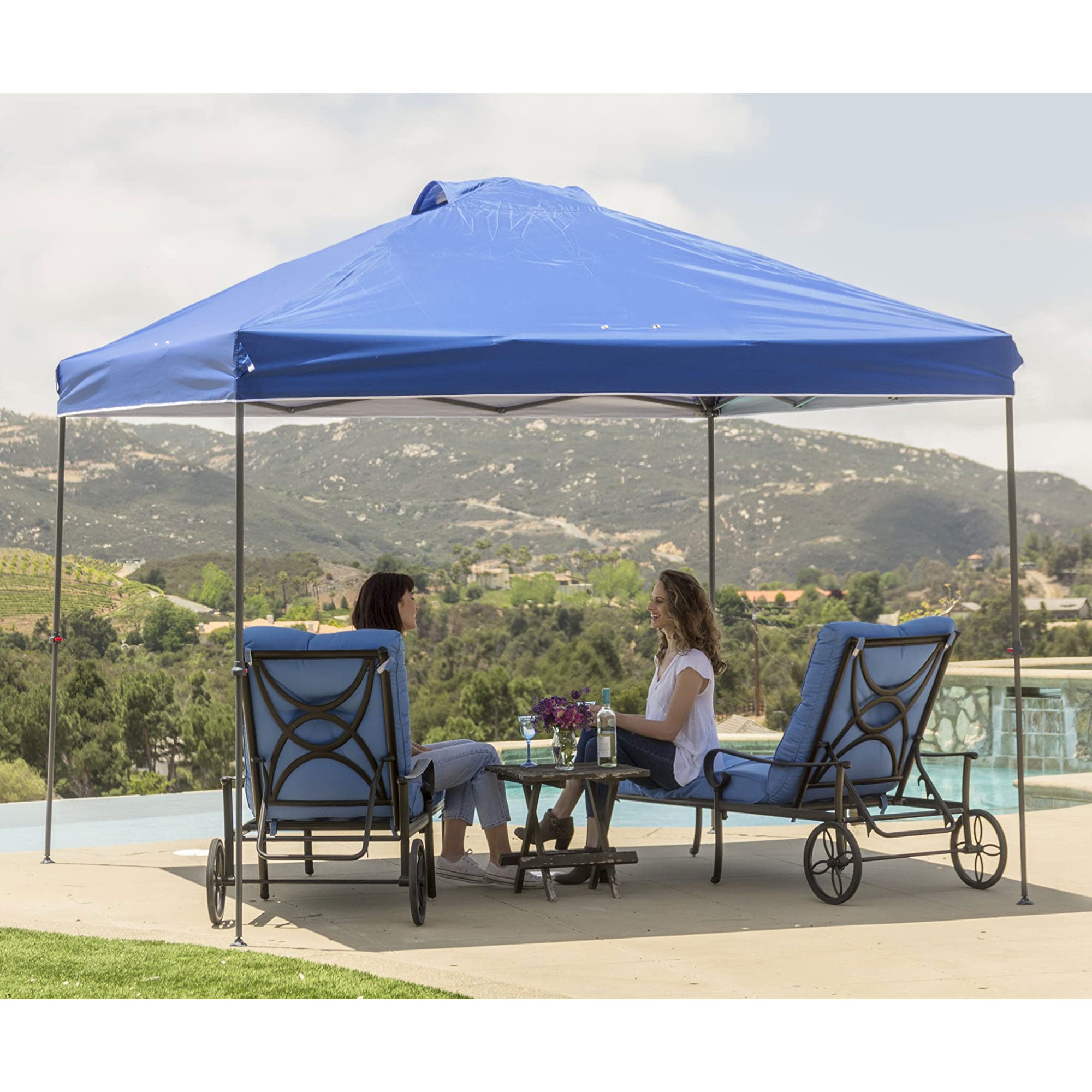 Crown Shades 10 x 10 Ft Pop Up Folding Shade Canopy w/Carry Bag, Blue (Open Box) - VMInnovations