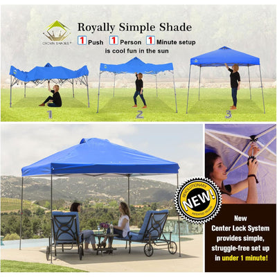 Crown Shades 10x10’ Instant Pop Up Folding Canopy & Carry Bag,Blue (Used) - VMInnovations