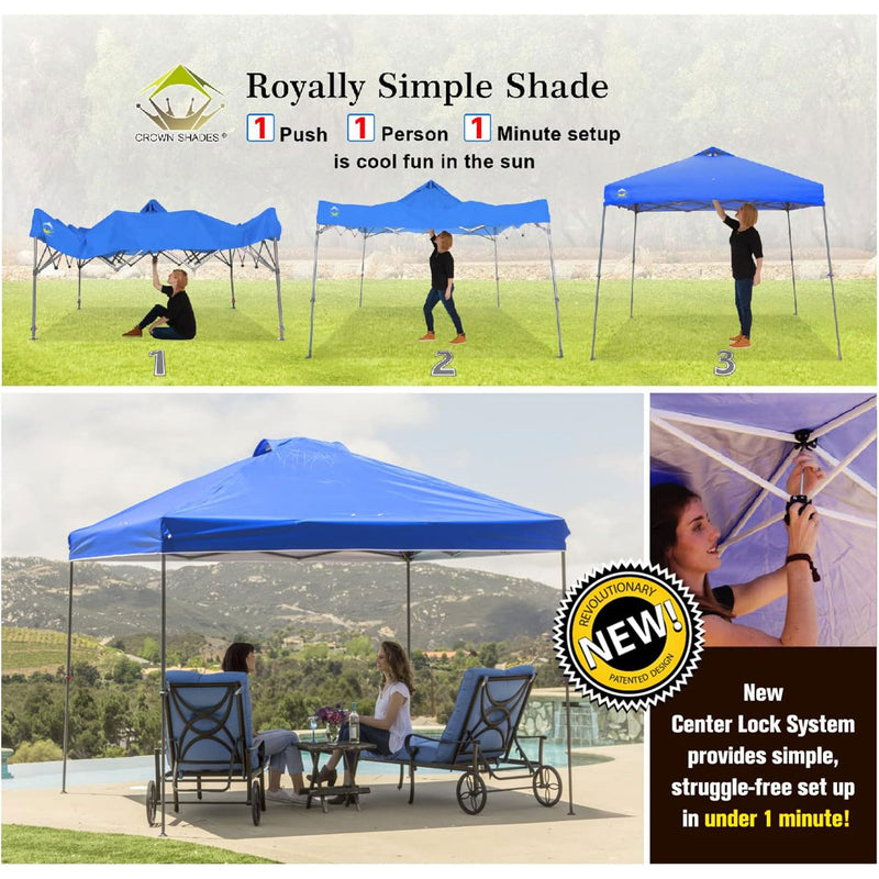 Crown Shades 10x10’ Instant Pop Up Folding Canopy & Carry Bag,Blue (Used)