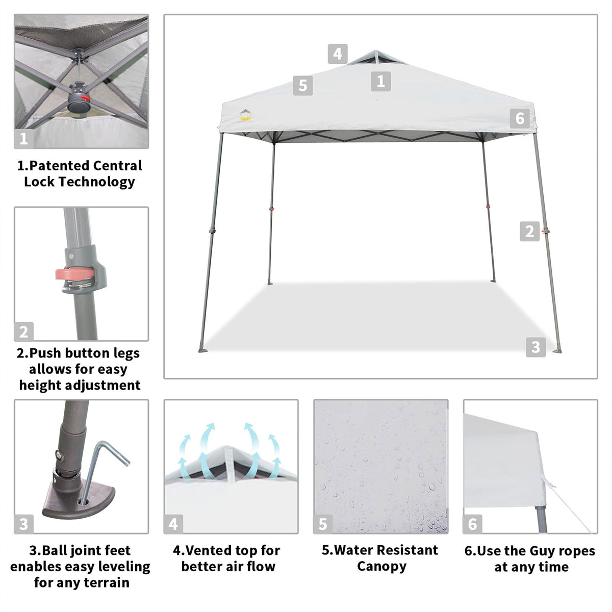 Crown Shades 11' x 11' Base 9' x 9' Top Instant Pop Up Canopy, White (Open Box)
